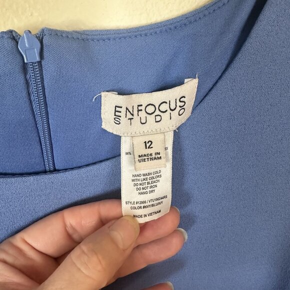 Enfocus Studio Colorblock Dress Sleeveless 12 Blue White Womens Career Sheath - Picture 2 of 8